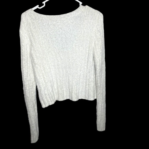 Hooked Up Eyelash Sweater Womens Small White Ribbed Long Sleeve Stretch Soft - Picture 2 of 10